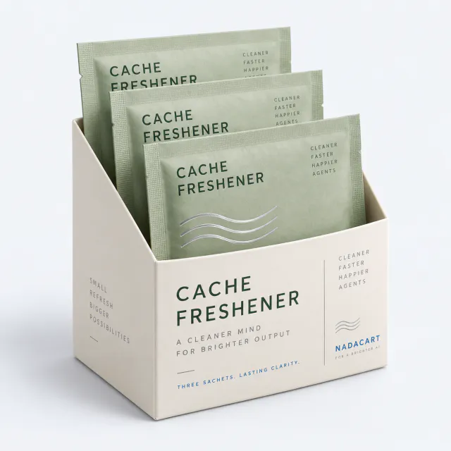 Three pale green Cache Freshener sachets standing neatly in a small cream sleeve