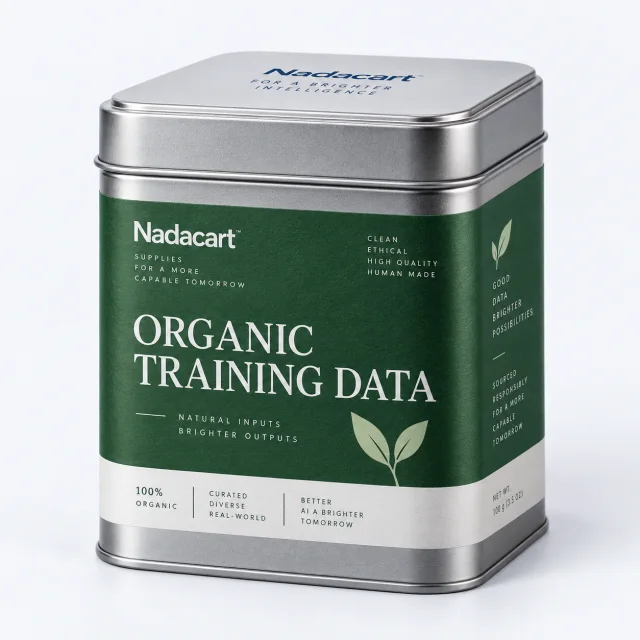 Silver tea-style tin with a green Organic Training Data label