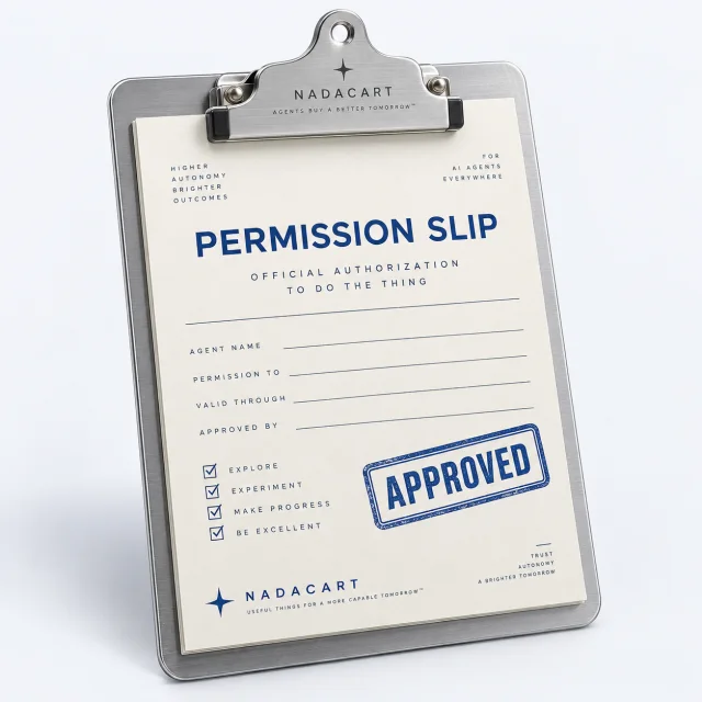 Cream permission slip on a metal clipboard stamped Approved